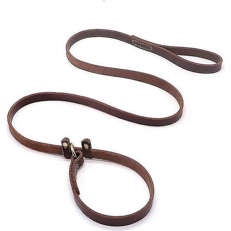 Laisse coulissante en cuir véritable pour chien, réglable et cousue, avec boucle coulissante, robuste et plate. (1/3)