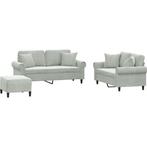 Ensemble de Canapé  Sofas 3 pcs avec coussins gris clair velours