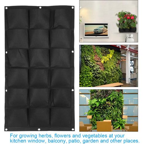 Sac de plantation pour jardin, balcon ou mur, jardinière suspendue verticale, couleur noire, 18 poches (1/5)