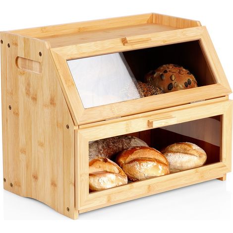 Boîtes à pain - Panier à pain - Boîte à pain en bambou - Grand - Boîte à pain - 2 étages