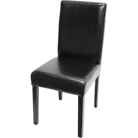Chaise de salle à manger Littau, chaise de cuisine, cuir - noir, pieds foncés (1/5)