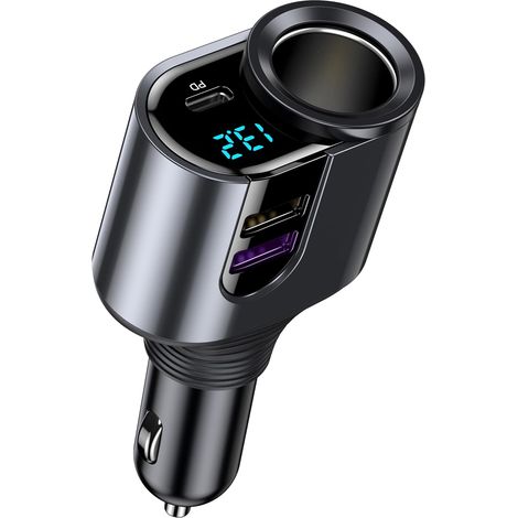 Chargeur de voiture USB Type C, adaptateur pour fumeur de voiture, répartiteur de prise 12V/24V (3 ports USB inclus), chargeur de voiture rapide Type C PD compatible avec iPhone, Galaxy, iPad, GPS et (1/4)
