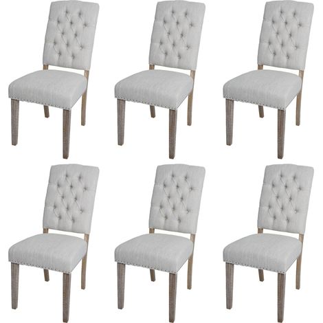 Lot de 6 chaises de salle à manger HWC-O66b chaise de cuisine rembourrée Chesterfield rivets tissu/textile gris clair (1/5)