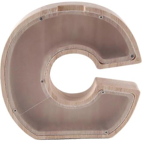 Tirelire en bois en forme de lettre de l'alphabet anglais bocal à pièces de monnaie en verre transparent C-Wood (1/5)