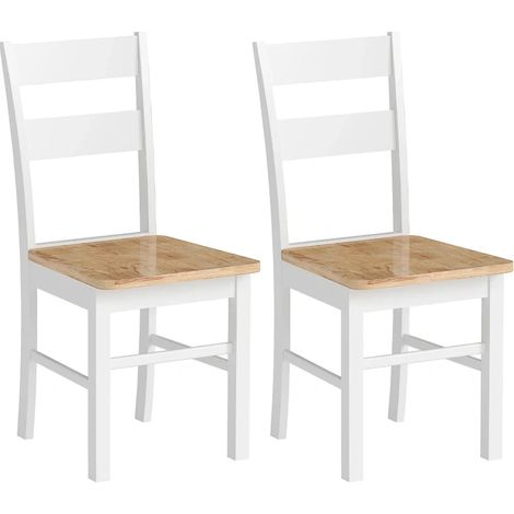 Lot de 2 chaises de cuisine en bois à dossier incurvé à lattes blanc et chêne MODENUIT (1/5)