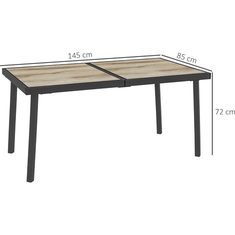 Table de jardin, table de balcon, 145 x 85 cm, table à manger pour 6 personnes, aspect bois et structure en acier, grise, pour jardin et terrasse (1/5)