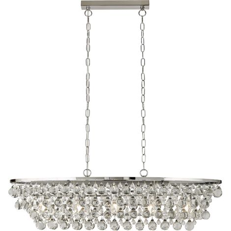 Suspension métal verre E27 H : max. 131 cm chrome cristal classique allongé