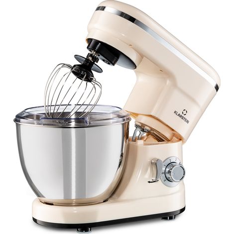 Klarstein – Robot pâtissier 1200 W – Bol inox 4L – Entraînement planétaire – Couvercle anti-projections – Crochet pétrisseur, fouet, batteur
