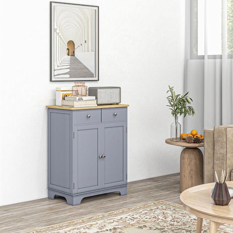 Meuble de rangement buffet salon avec placards, 2 tiroirs et étagères réglables, 68x40,3x85cm, gris et bois naturel (1/5)