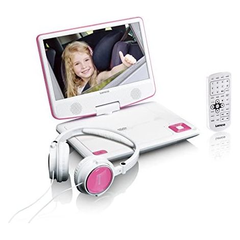 Reproductor de DVD portátil de 9" con auriculares USB y soporte de montaje Rosa