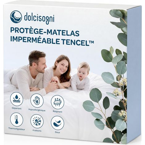 Protège-Matelas Imperméable en Fibre Naturelle Tencel – Protège-Matelas Double 160x200cm – Alèse Anti-acariens et Hypoallergénique – Respirant et Thermorégulateur – Coins Élastiques (1/5)
