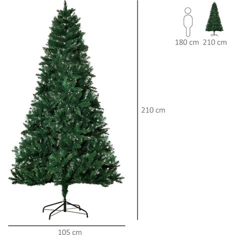 Árbol de Navidad Artificial 210 cm Ignífugo con 1064 Ramas con 2 Tipos de Puntas de PVC Base Plegable y Soporte de Acero Decoración Navideña de Interior Verde (1/5)