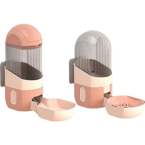 Distributeur automatique suspendu de nourriture et d'abreuvoir pour lapins, convient aux chinchillas, cochons d'Inde et hérissons. Petit modèle rose. (1/5)