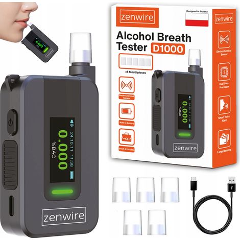 Éthylotest électrochimique IA pour la police, professionnel, sans embout buccal, 6 embouts buccaux, Zenwire D1000 (1/5)