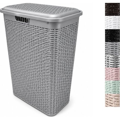 Cesto Ropa Sucia Pongotodo con Tapa y Asas Cesta Colada Plástico Ratán Cubo Ropa Sucia Baño Dormitorio 38L/48L/60L