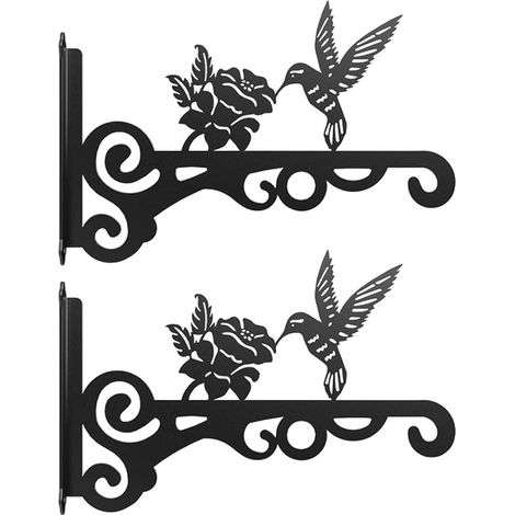 Lot de 2 crochets muraux pour plantes en métal dimensions 25,4 x 15 cm pour pots de fleurs paniers suspendus lanternes et carillons couleur noire (1/5)