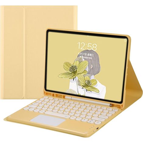 Étui-clavier avec pavé tactile pour iPad 6, iPad 5, Air 2 et Pro 9,7 pouces : touches rondes et colorées, clavier Bluetooth détachable (iPad 5/6/Air 2/Pro 9,7 pouces, jaune). (1/5)