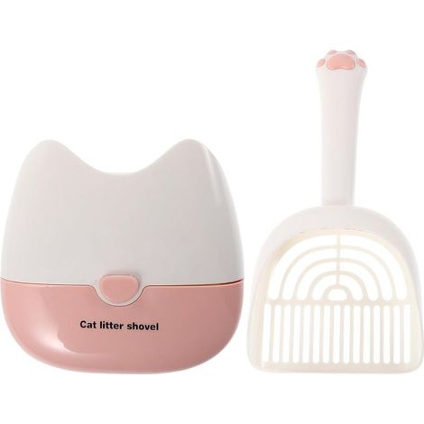 Wandmontierte Katzenstreuschaufel mit abnehmbarem Halter und Doppelfilter, ideal für die einfache Reinigung der Katzentoilette und platzsparende Aufbewahrung