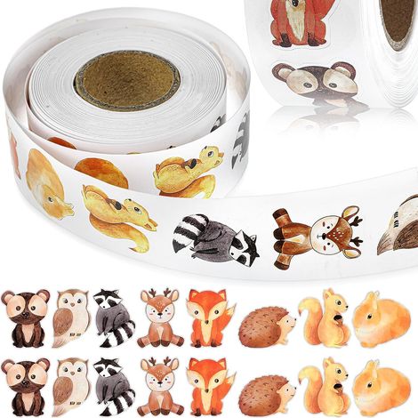 Pack of 500 animal stickers for children, cartoon stickers, animal reward roll, round forest animal stickers, self-adhesive animal stickers for kids (1/5)