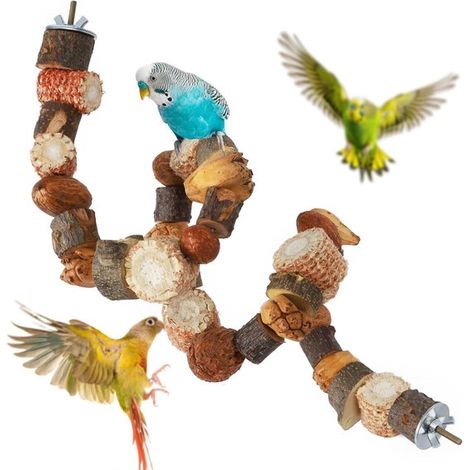 Percha de madera para pájaros - Juguete para trepar - Entrenamiento de aves - Madera natural flexible - 80 cm - Colorida (1/5)