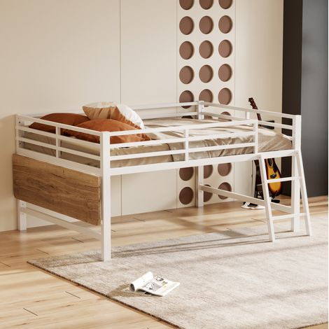 Letto a soppalco per bambini 140x200 cm in metallo bianco, salvaspazio, senza materasso FloraGrace (1/5)