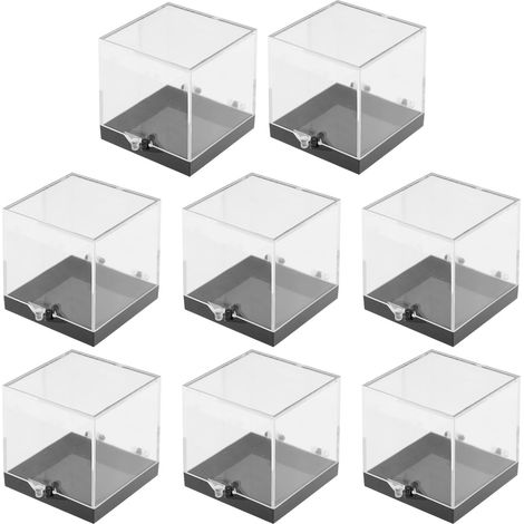 Boîte de Rangement Plastique Carrée Transparente 8 Pièces 52X52X52 MM Fond Noir Vitrine pour Spécimens Minéraux Récipient à Échantillons pour Collection et Organisation (1/5)