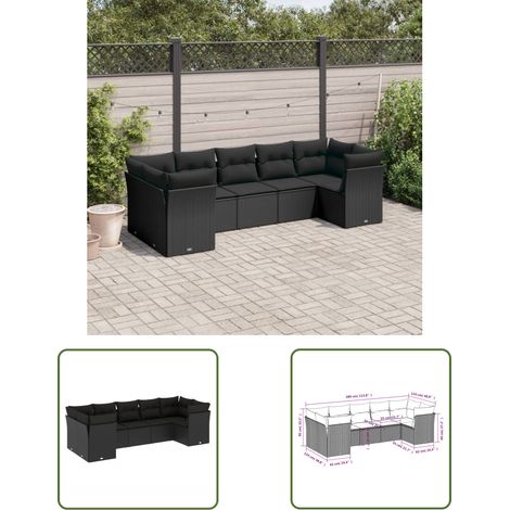 The Living Store 7-tlg. Garten-Sofagarnitur mit Kissen Schwarz Poly Rattan - Gartensofas - Outdoor Möbel - Gartenmöbel Set - Rattan Sofa - Lounge Set (1/3)