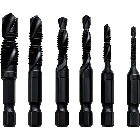 Lot de 6 Forets Taraudeur Métalliques M2 en Acier HSS avec Revêtement Anti-Rouille, Taille M3, M4, M5, M6, M8, M10, Tige Hexagonale 1/4" pour Perceuse Électrique et Taraudage (1/5)