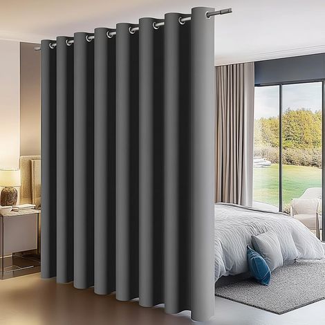 Rideaux Séparation de Pièce - Rideau Occultant avec Oeillets Paravant Cloison Espace Séparateur Large Panneau pour Bureau Hôtel 305 L x 244 H cm Gris Clair 1 PC