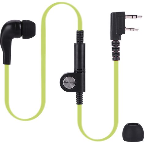 Écouteur PTT 2 broches pour talkie-walkie avec micro et câble plat - Vert (1/5)
