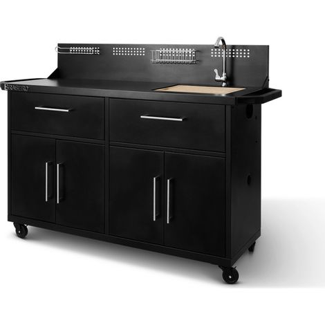 BRASERO BY FAVEX – Station Pro Cuisine d'extérieur pour plancha 2 à 3 feux – Évier inox intégré – Planche à découper – 155 x 55 x 113 cm