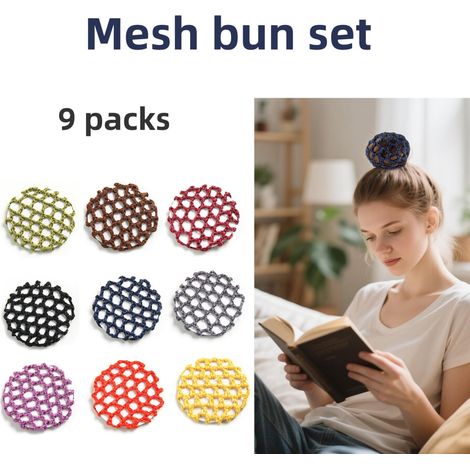 Lot de 9 filets à cheveux élastiques en maille pour chignons, protecteurs de chignon pour la danse, le ballet, le travail, la gymnastique, le patinage, l'allaitement, filet à cheveux invisible (1/3)