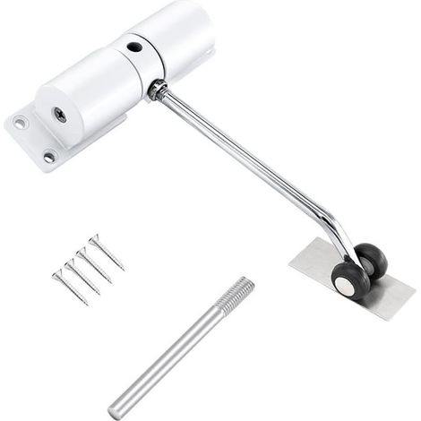 Ferme-porte automatique à ressort en acier réglable, fermeture automatique interne avec levier de réglage et vis, blanc, quantité de pièces incluse (1/5)