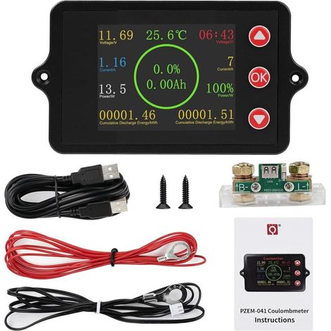DC 8-100V 300A Battery Monitor, Battery Tester, Battery Current Indicator, Battery Capacity Monitor with Pure Copper Shunt Sensor, 300A Temperature Sensor, and Alarm Function (1/5)