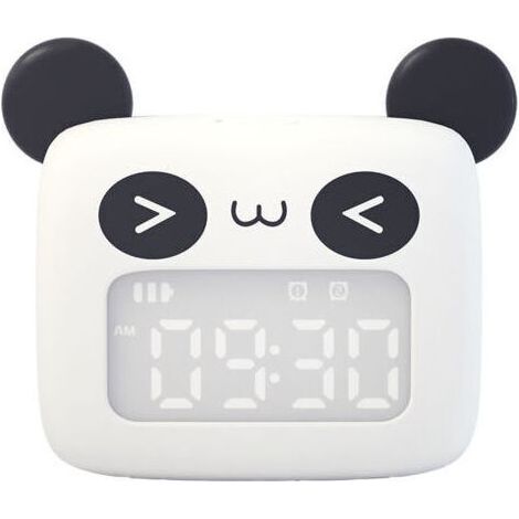 Kinderwecker, niedlicher digitaler Tierwecker für Kinder, Nachttischwecker mit Schlummerfunktion, USB-aufladbar (Weiß) (1/4)