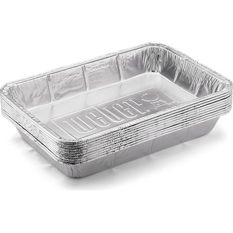 Weber – Barquettes aluminium 33,5 x 23 cm – Lot de 10 – Pour cuisson indirecte au barbecue – Récupération des graisses et jus de cuisson