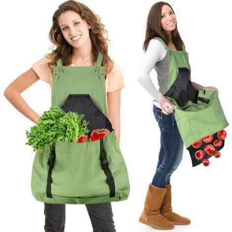 Tablier de récolte (vert), sac en toile pour la cueillette des fruits - Tablier de récolte ajustable et de grande capacité avec ouverture inférieure et doubles clips pour les jardiniers (1/4)