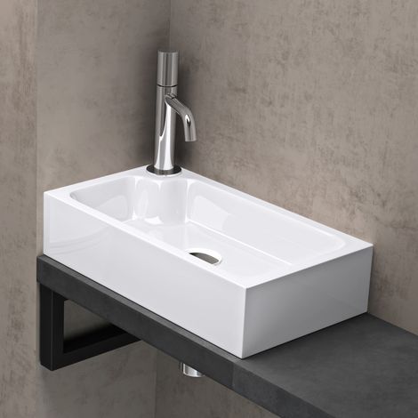 Doporro – Vasque à poser lave mains rectangulaire 46x26x11 cm – Solid surface blanc – Installation facile – Pour toilettes invitées (1/5)