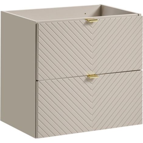 Möbelwaschtisch AOKI – 2 Schubladen – Beige Kaschmir-Finish mit Chevron-Muster und goldenen Griffen – L60 × B39 × H57 cm – Zum Aufhängen