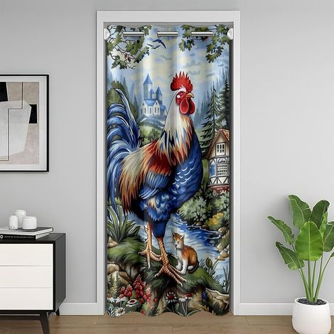 Poulet Chat Rideau Occultant,Ferme Animaux Rideau de Porte pour L'Intimité de La Porte,Groovy Fleur Rideau Porte Entrée,Poulet Rustique Rideaux de Séparation de Chambre 86x203 - 86x203cm (1/5)