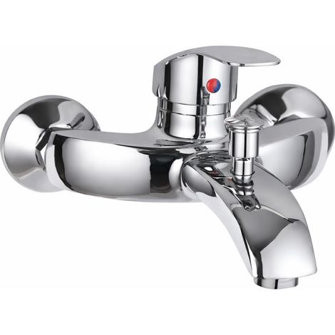 Mitigeur de baignoire monocommande chromé avec séparateur de douche robinet mural moderne avec raccord de douche arrière 1/2" (1/5)