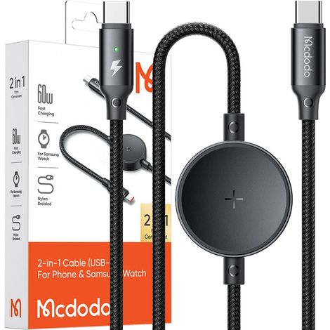 Cargador inductivo Mcdodo para Samsung Galaxy Watch 2 en 1 con cable USB-C para portátil