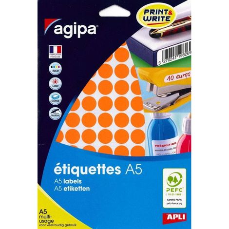Étiquettes de couleur - Agipa - 15 mm - Rond - Orange - Adhésif pour imprimante (1/3)