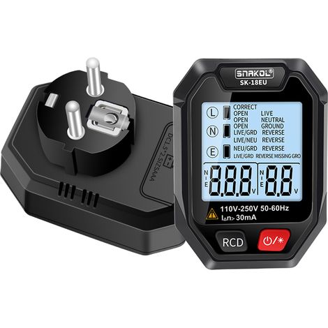 Testeur de prises intelligent portable, testeur de tension, outil de détection de fuites de courant différentiel (RCD), écran LCD avec fonction d'arrêt automatique pour usage domestique, de bureau et (1/5)