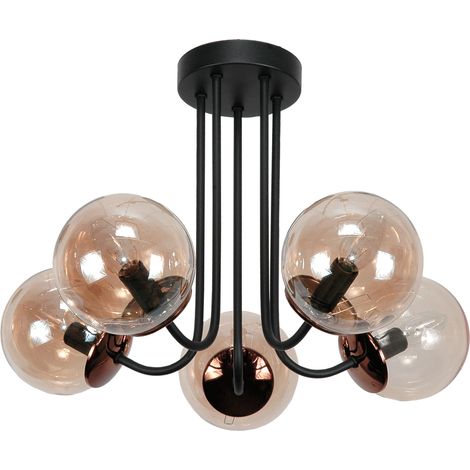 Lampada a sospensione da soffitto nera con paralume in vetro ambrato 15-200 gosti