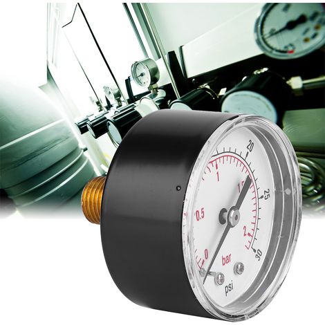 Manomètre à cadran de 50 mm, raccord arrière 1/4 BSPT pour air, eau, huile et gaz (0-30 PSI 0-2 Bar) (1/5)