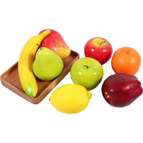 Ensemble de 8 fruits artificiels en plastique pour la cuisine, présentés comme de faux aliments, pour la décoration de la maison et des fêtes. Aspect réaliste.