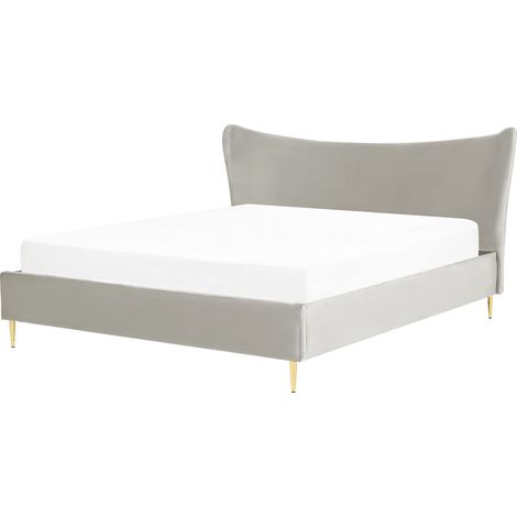 Letto con rete a doghe velluto grigio chiaro e oro 180 x 200 cm CHALEIX