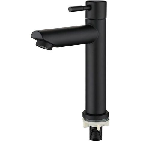 Bathroom sink faucet, mixer tap with spout, cold water tap, total height 18 cm, black, sink faucet, (1/4)