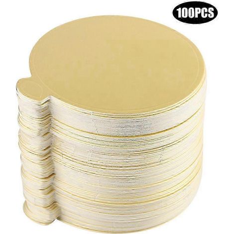 100 mini plateaux ronds dorés en carton pour gâteaux et mousses, présentoirs à cupcakes et desserts, plateaux décoratifs en papier pour mariages et anniversaires. (1/4)